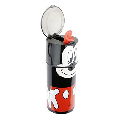 POS 33669 - Botella de plástico con diseño de Mickey Mouse, sin BPA ni ftalatos, capacidad aprox. 350 ml, ideal para viajes, guarderías y deportes.