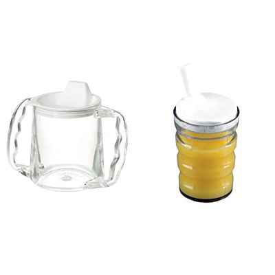 Homecraft Caring Mug - Two Handle Easy Grip, Elderly & Disabled Users, Small Spout, 300ml Non Spill, Portable Travel Mug with Straw Lid