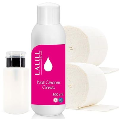 LALILL Sgrassatore Unghie 500ml Set - Nail Cleaner a Cotone Pads e Pump Bottle - Dispenser a Pompa 200ml, 1000 Tamponi in Cotone, Sgrassatore per Unghie in Gel, Ibridi e Pennelli