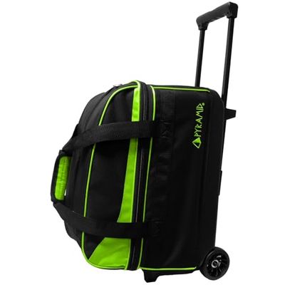 Pyramid Prime Sac de Bowling à Double Rouleau avec 2 balles avec Grand Compartiment séparé pour Chaussures de Bowling (jusqu'à US Homme Taille 15) ou Accessoires, poignée rétractable – Extensible