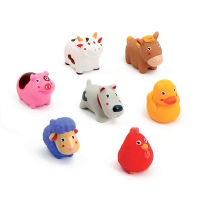 LUDI - Babybadsprinkler - 7 drijvende boerderijdieren - kleurrijk speelgoed + sprinklerfunctie - Veilig en duurzaam - Inclusief opbergpot - 100% PVC, ftalaatvrij - Vanaf 10 maanden