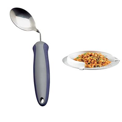 Homecraft Newstead Cutlery, Angled Knife, Right Handed Adaptive Dining Aid & Surround Incurve Plate, Dinning Aid Non Slip Plate Guard for Elderly, Disabled and Handicapped Individuals