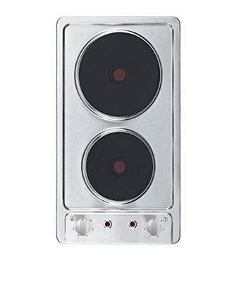 Respekta Domino Placa de cozedura em aço inoxidável / 2 zonas de cozedura placa de cozedura integrada com tomada / 6 níveis de potência/botão rotativo/pronto para ligar / 29 cm/KM 9111EN