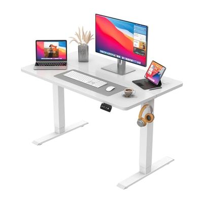 JUMMICO Bureau électrique réglable en Hauteur avec Fonction mémoire - 100 x 60 cm - Blanc