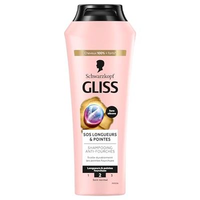 Schwarzkopf - Gliss - Shampoing SOS Longueur & Pointes - Anti-fourches - Répare & Renforce la Fibre des Cheveux - Pour Longueurs et Pointes Fourchues - 91% d'Ingrédients d'Origine Naturelle - 250 ml