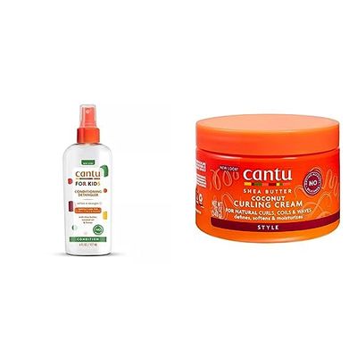 Cantu Conditioning Detangler for Kids, Shea Butter 177 ml (Packaging may vary) & Shea Butter for Natural Hair Coconut Curling Cream 340g (packaging may vary)