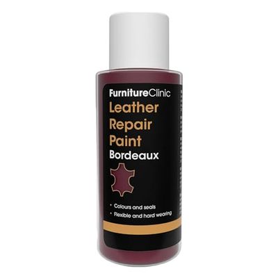 Furniture Clinic Peinture et teinture pour réparation du cuir | Colorant auto-scellant pour des réparations rapides et faciles | Convient aux canapés, sièges de voiture - Bordeaux 50ml