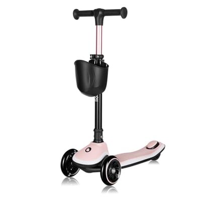 LIONELO Monopattino Bambino a 3 Ruote MEY per bambini da 3 anni fino a 50kg, Monopattino per Bambini con Illuminata e Ruote a LED, Altezza Regolabile, Pedana Antiscivolo, laggero, Cestino (MEY, Rosa)