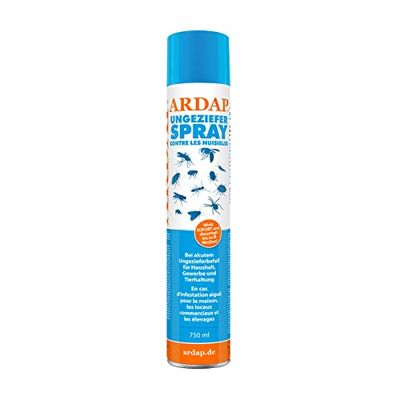 ARDAP Spray Insecticide contre les nuisibles 750ml - Spray anti-punaises de lit, Spray insecticide pour lutter contre les infestations aiguës de vermine & d'insectes comme les punaises de lit