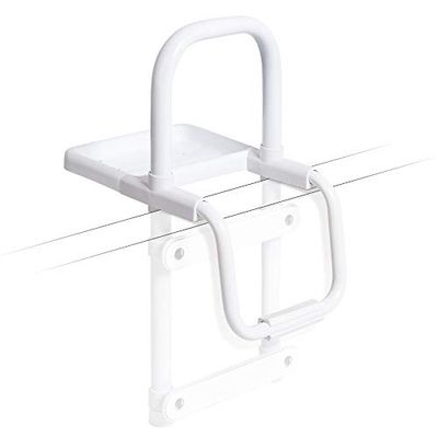 Weinberger Bathtub Entry Aid, Bath Rail with Shelf, Modern Aid for Seniors, White, 48597