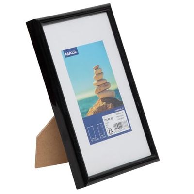Maul Plastic Picture Frame 15 x 21 cm | For Hanging + Standing in Landscape and Portrait Format | Elegant, Slim Removable Frame with Mount Insert | Ideal for Photos, Collage and Pictures | Black