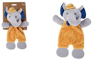DODO D'AMOUR - Bijtringknuffel - Olifant - 022391 - Mosterdgeel - Fleece - Geboorte - Knuffel - Baby - Geruststellend - Zacht - Wasbaar - 25 cm x 10 cm - Vanaf 0 maanden.