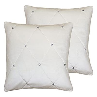 Riva Home Cojines llenos de poliéster de Paquete Doble Diamante, Crema, 55 x 55cm, 2