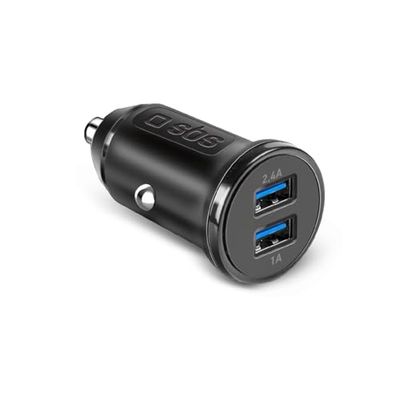 SBS Caricabatterie Auto Mini, Ricarica Rapida 12W, Intelligence Charge (IC), Led di Stato, 2x USB-A, Presa 12V, Carica batterie per iPhone, iPad, AirPods, Samsung, Smartphone, Tablet, Nero