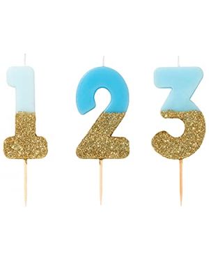Blauwe nummer 8 verjaardagskaars met gouden glitter | Premium kwaliteit taarttopper decoratie | Voor kinderen, volwassenen, jongens, 18e, 80ste verjaardagsfeestje, verjaardag, mijlpaalleeftijd