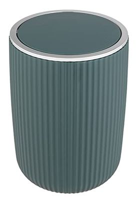 WENKO Poubelle à couvercle basculant Agropoli L vert foncé 5,5 litres, poubelle de salle de bain, poubelle de haute qualité au modelage en plastique et à la surface en relief, sans BPA, Ø 19 x 27 cm