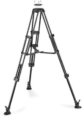 Manfrotto MVTTWINMA - Trípode de Vídeo de Pata Doble en Aluminio con Estabilizador a Media Altura, Adaptador Semiesférico de 100 mm a 75 mm, 3 Zapatas de Goma, Pies Dobles con Clavos