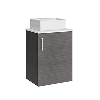 Baikal Conjunto De Mueble De Baño 45cm. Incluye Mueble con Lavabo. Melamina 16mm. Mueble MONTADO. Encimera + Lavabo. Sin Espejo 1 Puerta Tirador Vertical Ceniza
