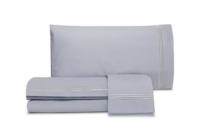 Laura Biagiotti, Juego de sábanas para Cama de Matrimonio de Color Liso con Bordado, 100% percal de algodón, sábana encimera, sábana Bajera, par de Fundas de Almohada, Gris Perla