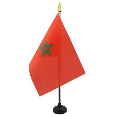 Marokko Tafelvlag 15x10 cm - Marokkaanse Bureaivlag 15 x 10 cm - gouden speerblad - AZ FLAG