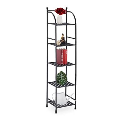Relaxdays badkamerrek, staal, HxBxD: 145 x 33 x 28 cm, rek keuken & badkamer, 5 etages, metalen rek staand, zwart