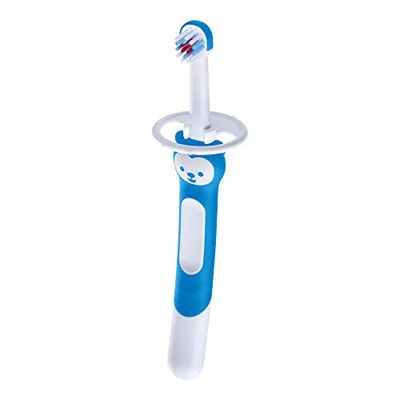 Intrucciones en lengua extranjera - Mam Training Brush - Cepillo de dientes para niños con mango largo, 5 meses, azul