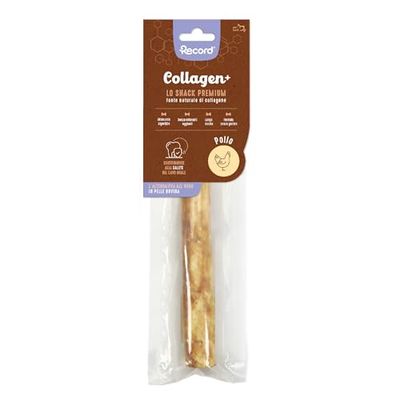 Record Premium hondensnack collageen + smaak kip - stammen met een hoge eiwitwaarde - collageenrijke kauwsnack voor honden zonder kleurstoffen | 84 g (L-XL)