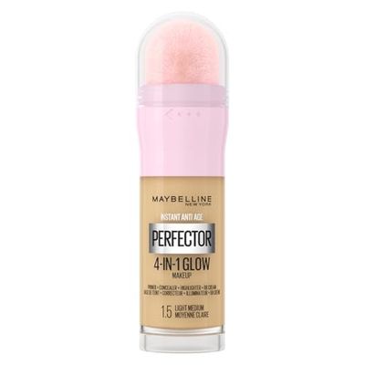 Maybelline New York Instant Anti Age Rewind Perfector, 4-In-1 Primer, Concealer, Highlighter, Self-Adjusting Shades, Evens Skin Tone with a Glow Finish, 1.5 Light Medium
