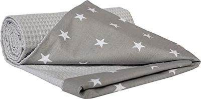 Medi Partners Babyfiltar i 100% bomull krypfilt babyfilt 75 x 100 cm dubbelsidig barnsäng våffle gosig filt barnvagn (Stjärnor med grått våffel)