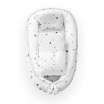 Kospu babynest con cuscino e coperta per neonati, 100% cotone, imbottitura in schiuma di poliestere e perline in silicone, paracolpi 90 x 70 cm