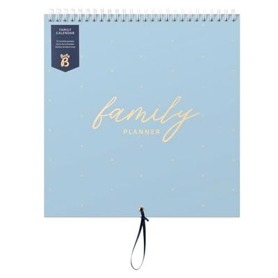 Busy B 2026 Wall Calendar - Family Calendar, Powder Blue Design with 5 Columns & Storage Pockets - Monthly 2026 Calendar for Busy Families with Colour-Coded Stickers - 23.5 x 25.5cm