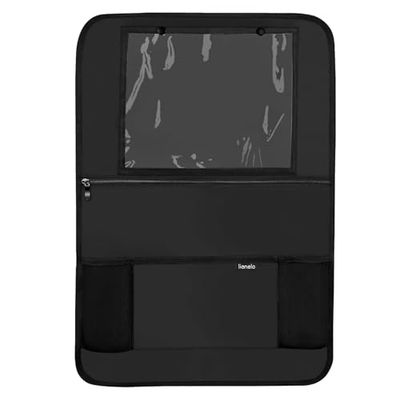 lionelo SEATORGANIZER Organiseur universel pour siège enfant, protection de dossier étanche, organisateur de tablette de 13 pouces, 5 poches, installation rapide, Noir