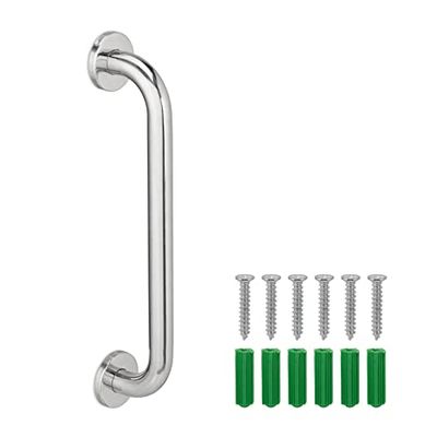 Relaxdays Grab Handle, Stainless Steel, Shower & Bath, Max. Load 200 kg, Support for The Elderly, Disability Aid, Silver, 6 x 40 x 8 cm