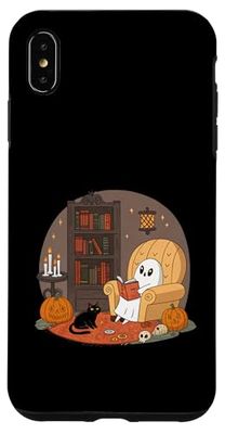 Cute Ghost Reading with Cat and Pumpkins Library Case for iPhone XS Max
