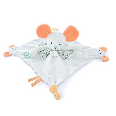 Doudou et Compagnie - Les Petits Futés - DOUDOU avec marionnette à doigt Souris- Beige - 30cm - Cadeau naissance - DC4055
