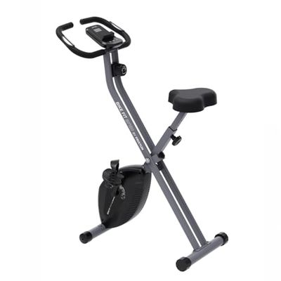 PRIXTON Bicicleta Estática Plegable Bike Fit, Bicicleta de ejercicio Fitness, Resistencia magnética 1,5 kg, Pulsómetro, 8 niveles, Ruedas de transporte, Manillar y Sillín Regulable, Soporte móvil