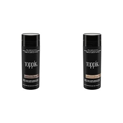 TOPPIK Hair Building Fibres Powder, Medium Brown & Light Brown, Keratin-Derived Fibres for Naturally Thicker Looking Hair, 27.5g Each