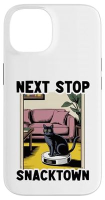 Next Stop Snacktown Cat Robot Vacuum Cleaner Cat Case for iPhone 14