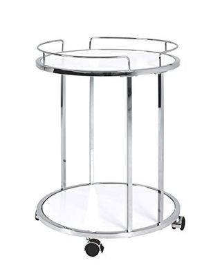 HAKU Möbel Bijzettafel op wielen chroom, wit, MDF, metaal - Maat: H 60 cm x Ø 45 cm, Stijl: Modern