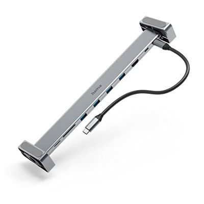 Hama Station d’acceuil USB-C Connect2Office Basic, Pieds supp. amov., 9 Ports, Gris