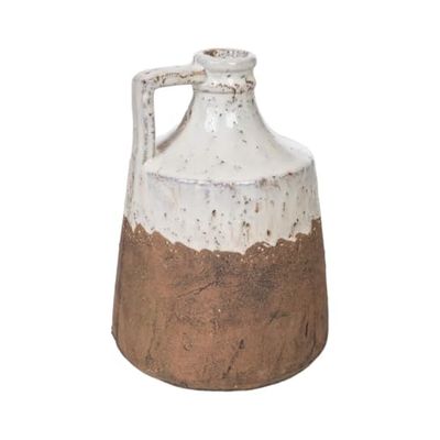 Romimex Vaas, wit, terracotta, rustiek, 16 x 21 x 16 cm, met handvat