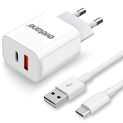 Snellader met dubbele USB-poort – USB C 20 W met USB-C-kabel Xiaomi Redmi 9T, 9C, Samsung S21, S20FE, S20 Ultra 5G, A51, A21S, A20e