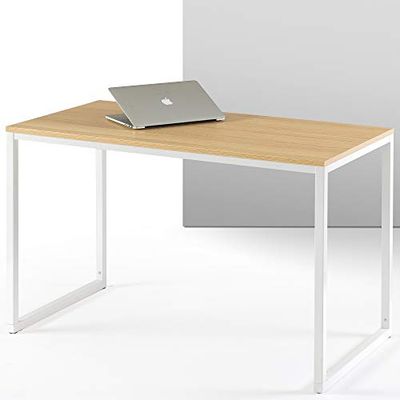 Zinus Jennifer Bureau, 119 x 61 x 74 cm, moderne werktafel van metaal en hout, computertafel voor thuiskantoor, lichtbruin en wit