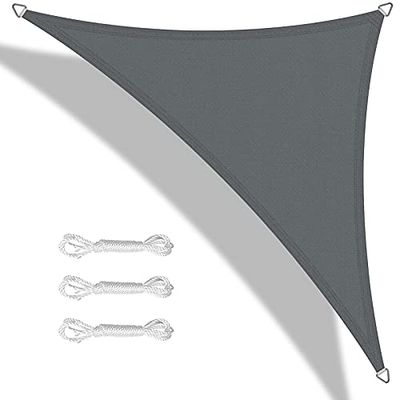 Teynewer Voile d'ombrage Triangulaire imperméable de Protection Solaire Anti-UV à 98% pour extérieur, Jardin, terrasse, fête, avec Corde Gratuite Gris foncé 5 x 5 x 5 m