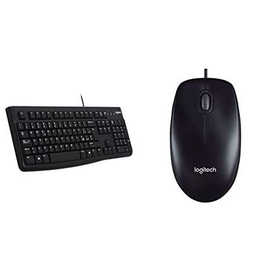 Logitech K120 Tastiera Cablata Per Windows, Usb Plug-And-Play, Tasti Silenziosi Ribassati & M90 Mouse Usb Cablato, 1000 Dpi, Mouse Ambidestro