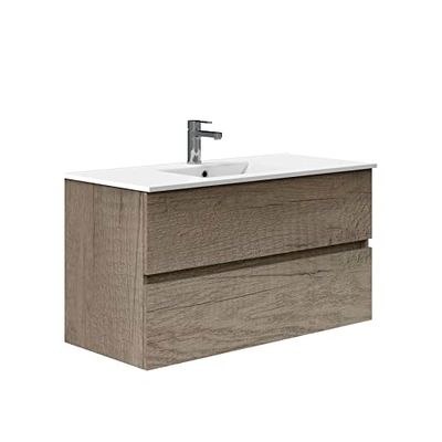 Baikal Mueble de Baño TRIX. Mueble 2 cajones, suspendido en Pared. Varios Acabados y Medidas. Mueble Montado. 2 Cajones 90 cm Nebraska