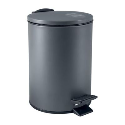 Spirella, Poubelle à Pédale en Acier, Modèle Adelar, Mécanisme Slow Close, Le Couvercle se referme doucement et silencieusement, Revêtement Anti-Traces de Doigts, Gris Anthracite, 3 litres