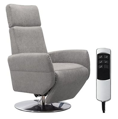 Cavadore Cobra Fauteuil TV avec 2 moteurs électriques/Fauteuil de télévision électrique avec télécommande/fonction relax Fonction couchage / Ergonomie M / Charge maximale 130 kg / 71 x 110 x 82 / aspect cuir gris clair