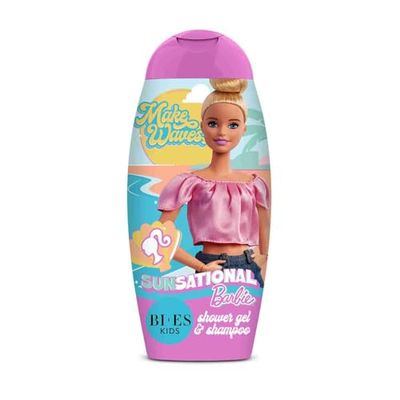 Barbie SunSational 2-in-1 Shower Gel & Shampoo for Kids & Adults – Paraben-Free, Hydrating with Glycerin & Chamomile, Moisturizing, Gentle Cleanser for Sensitive Skin, Refreshing Scent, Ages 3+, 250ml