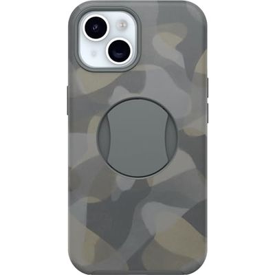 OtterBox iPhone 15, iPhone 14 en iPhone 13 OtterGrip Symmetry Series Case - IRON CAMO (grijs), ingebouwde grip, slanke hoes, snaps naar MagSafe, verhoogde randen beschermen camera en scherm